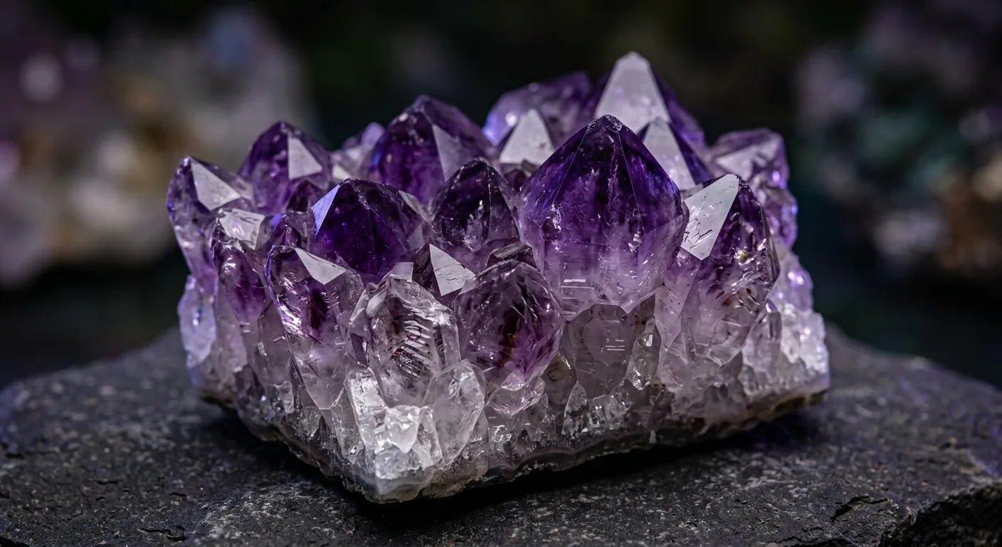 Macro photography of an amethyst crystal showing color zoning and fading