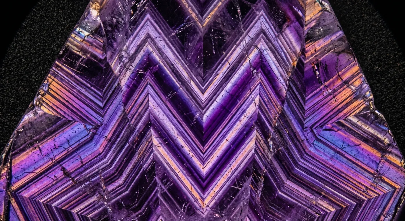Chevron color zoning in natural amethyst