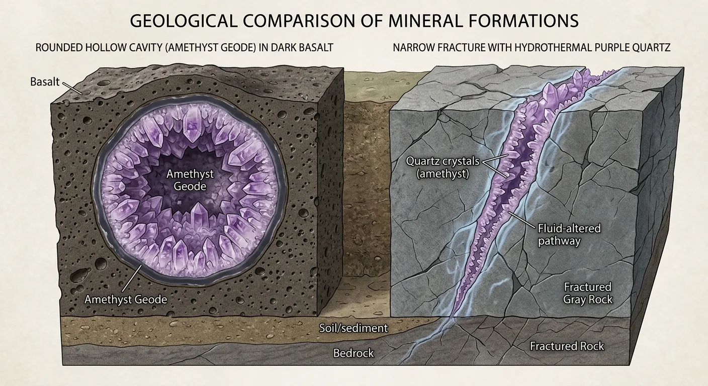 Basaltic Caves vs. Hydrothermal Veins: How Amethyst Grows
