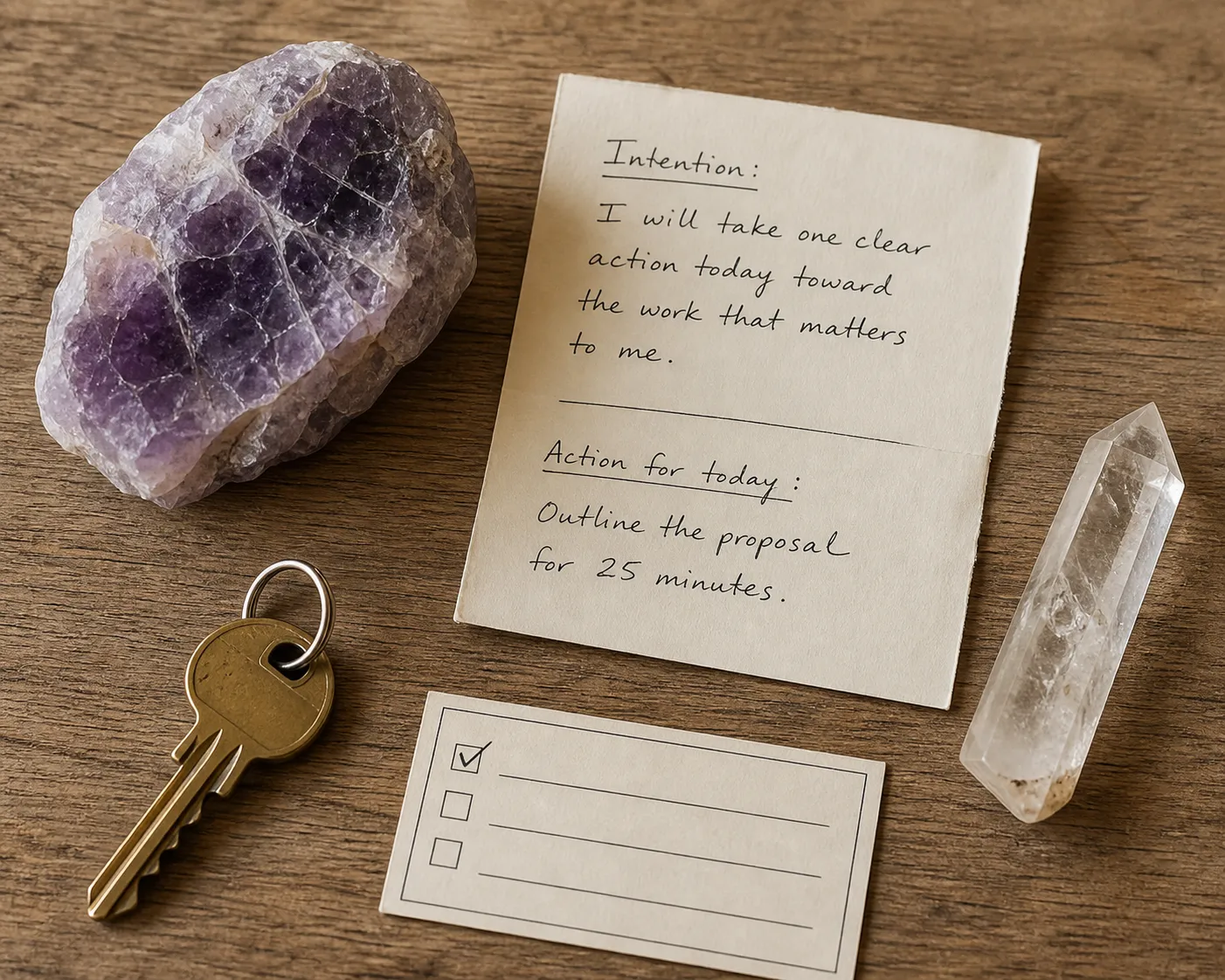 A simple vein amethyst ritual setup with one written commitment and a small practical action cue