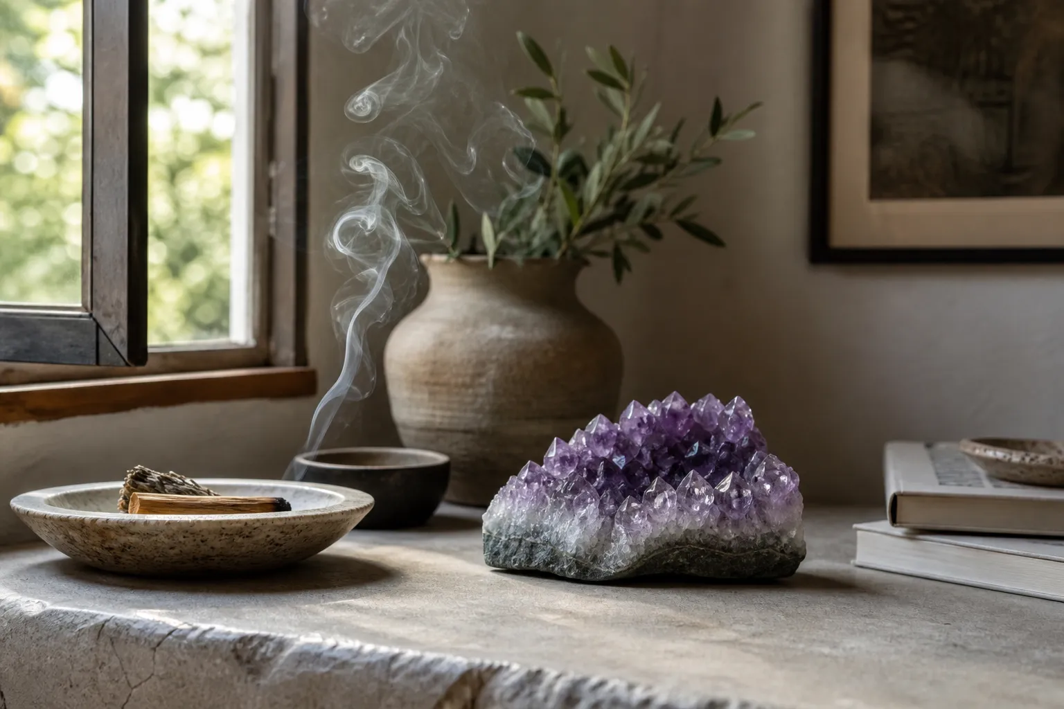 Smudging Purification Techniques for Raw Amethyst Clusters