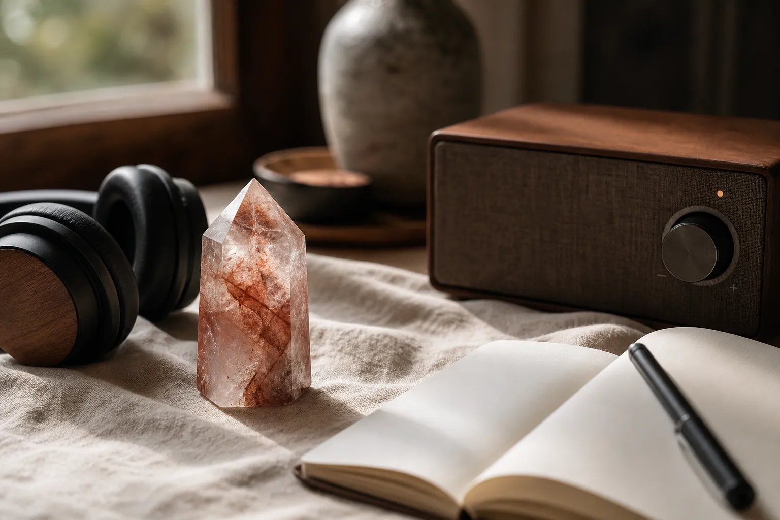 Acoustic Alignment: Pairing 852Hz Frequencies with Hematoid Quartz Lattices