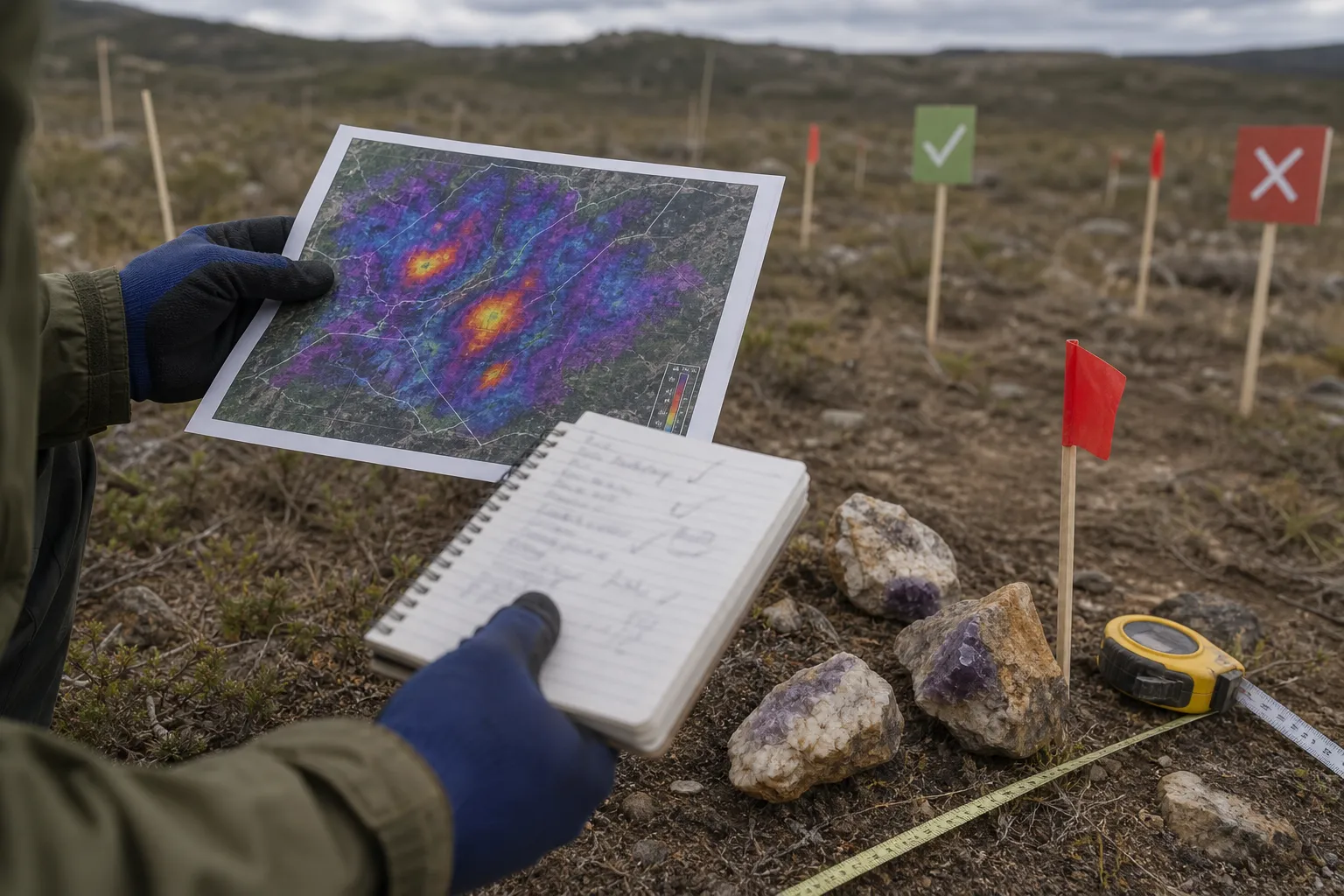 Crystal exploration decision process linking remote findings to ground-truthing and site responsibility